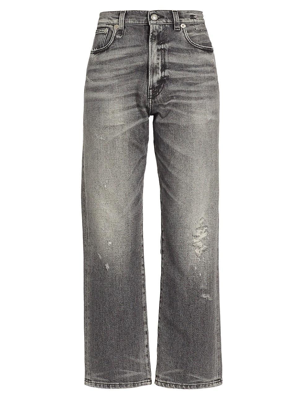 Womens Distressed Straight-Leg Boyfriend Jeans Product Image