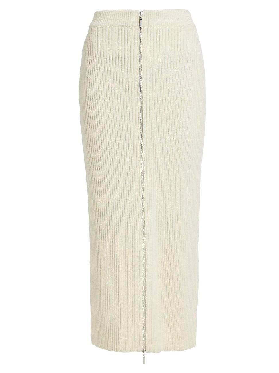 Womens Ribbed Wool-Cashmere Zip-Up Maxi Skirt Product Image