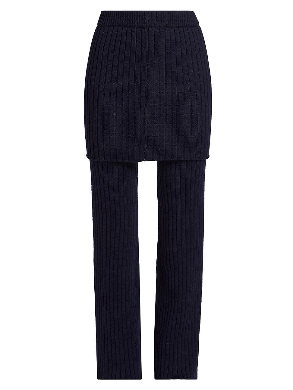 Womens Wool Rib-Knit Skirt Trousers Product Image