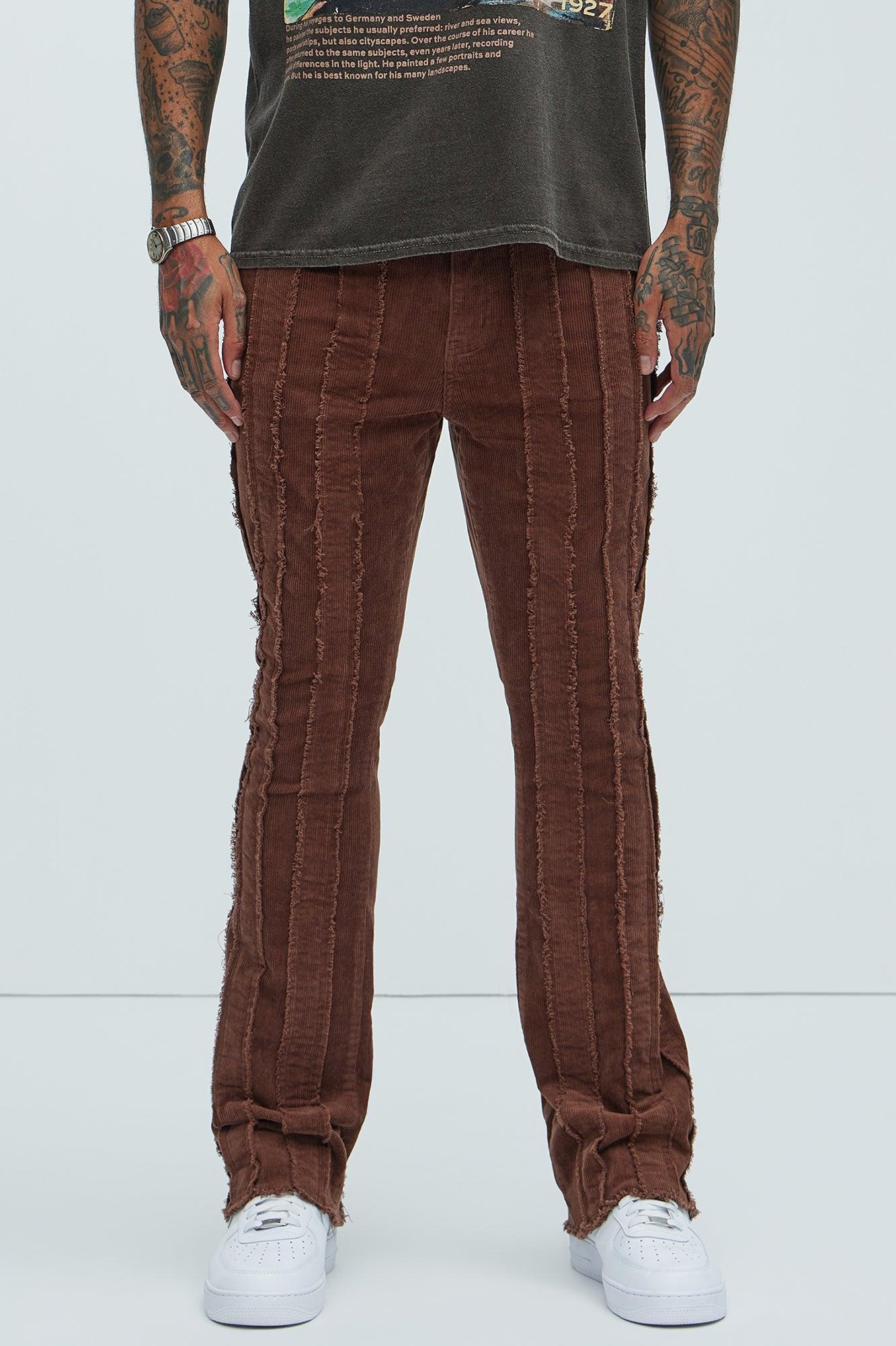 Fray Down Corduroy Pants - Dark Brown Product Image