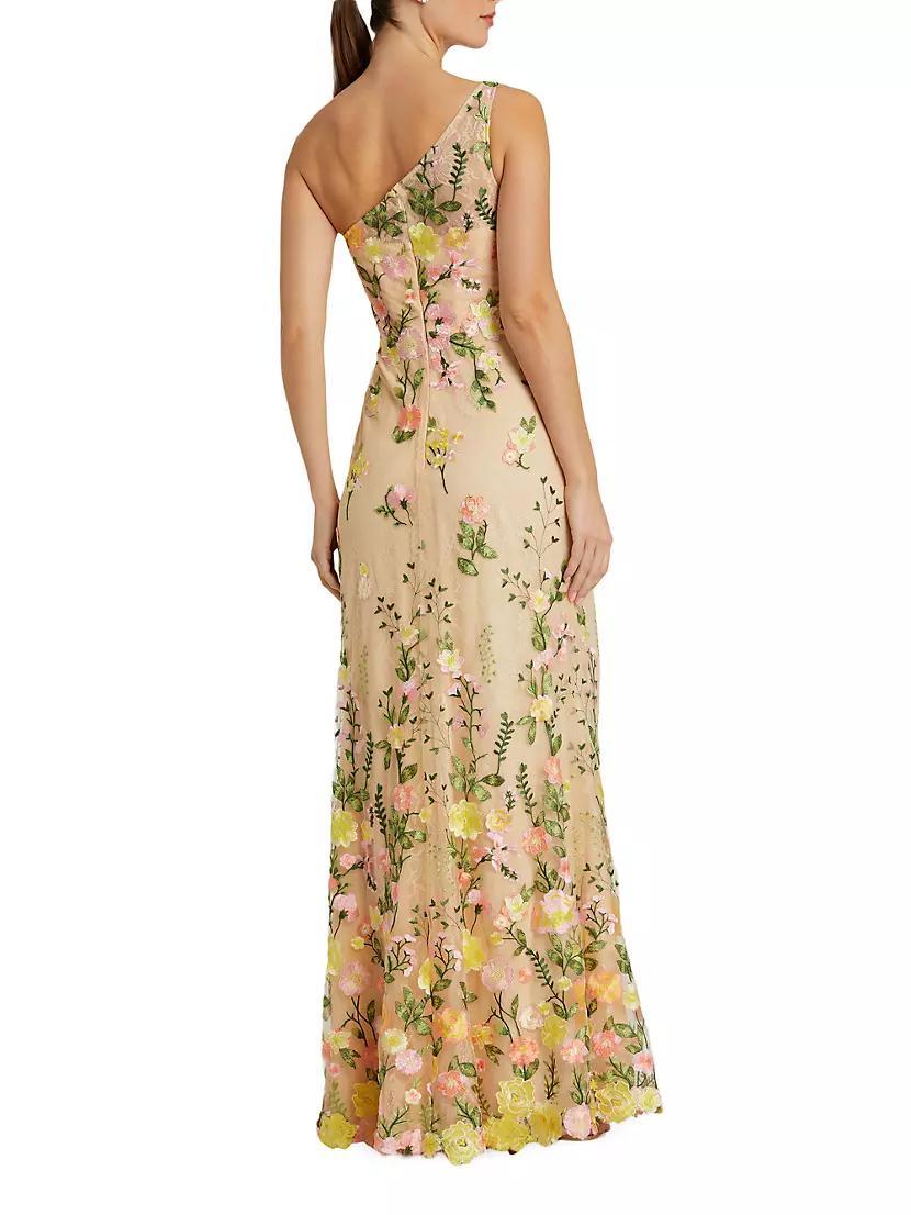 One-Shoulder Floral Embroidered Gown Product Image