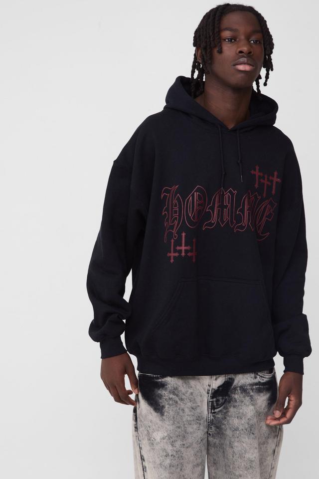 Oversized Homme Cross Graphic Hoodie | boohooMAN USA Product Image