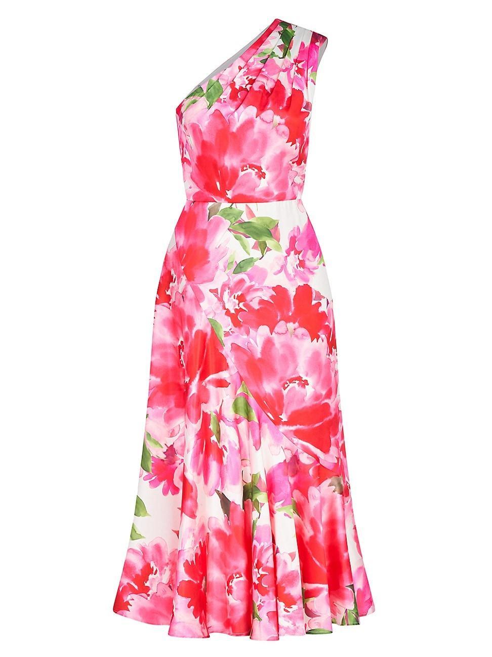 Womens Linnea Floral Charmeuse One-Shoulder Midi-Dress Product Image