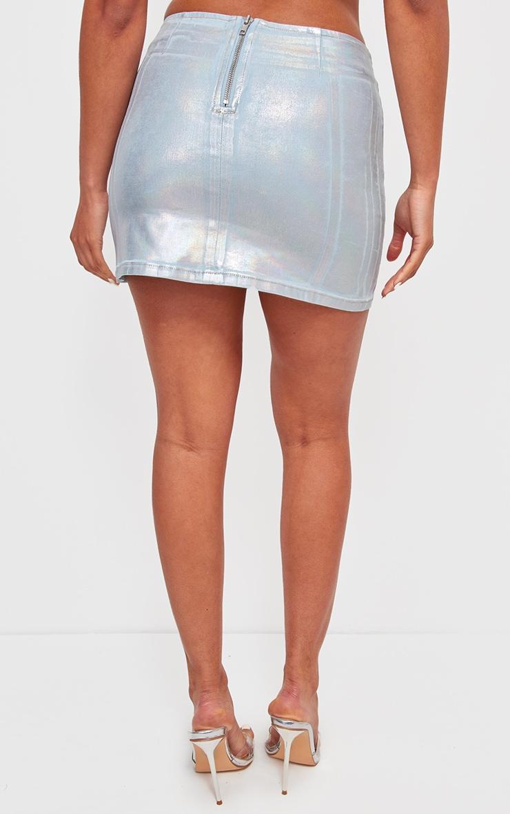 Silver Metallic Coated Denim Micro Mini Skirt Product Image