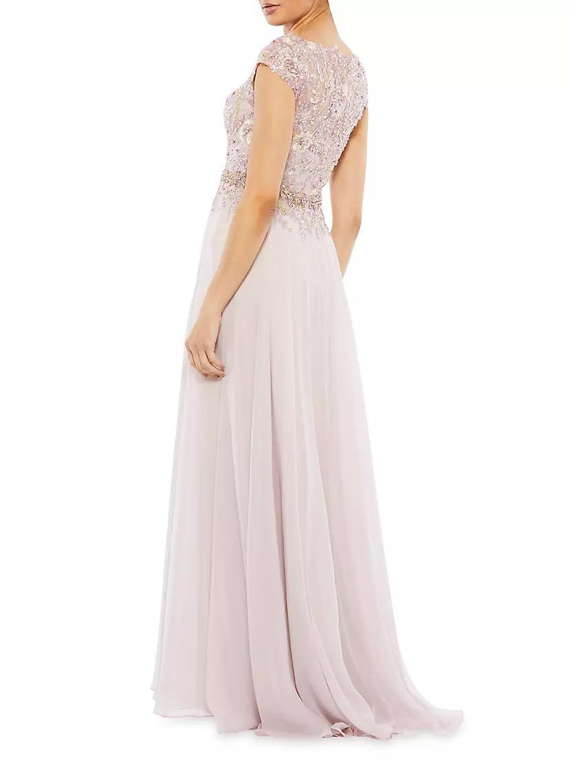 Embellished Chiffon Cap-Sleeve Gown Product Image