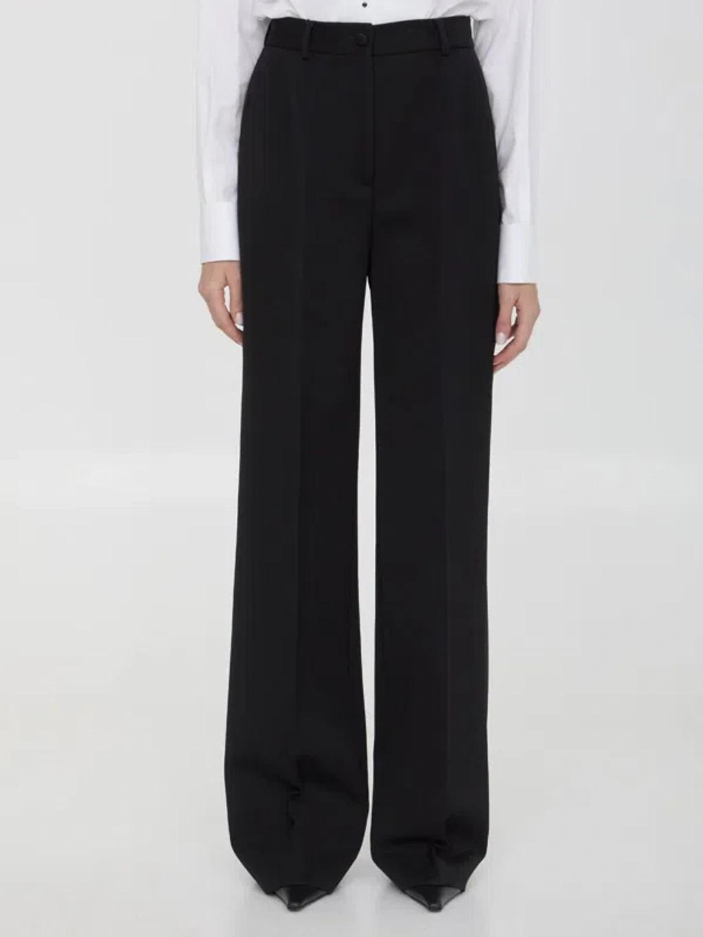 Black Wool Flared Trousers Product Image