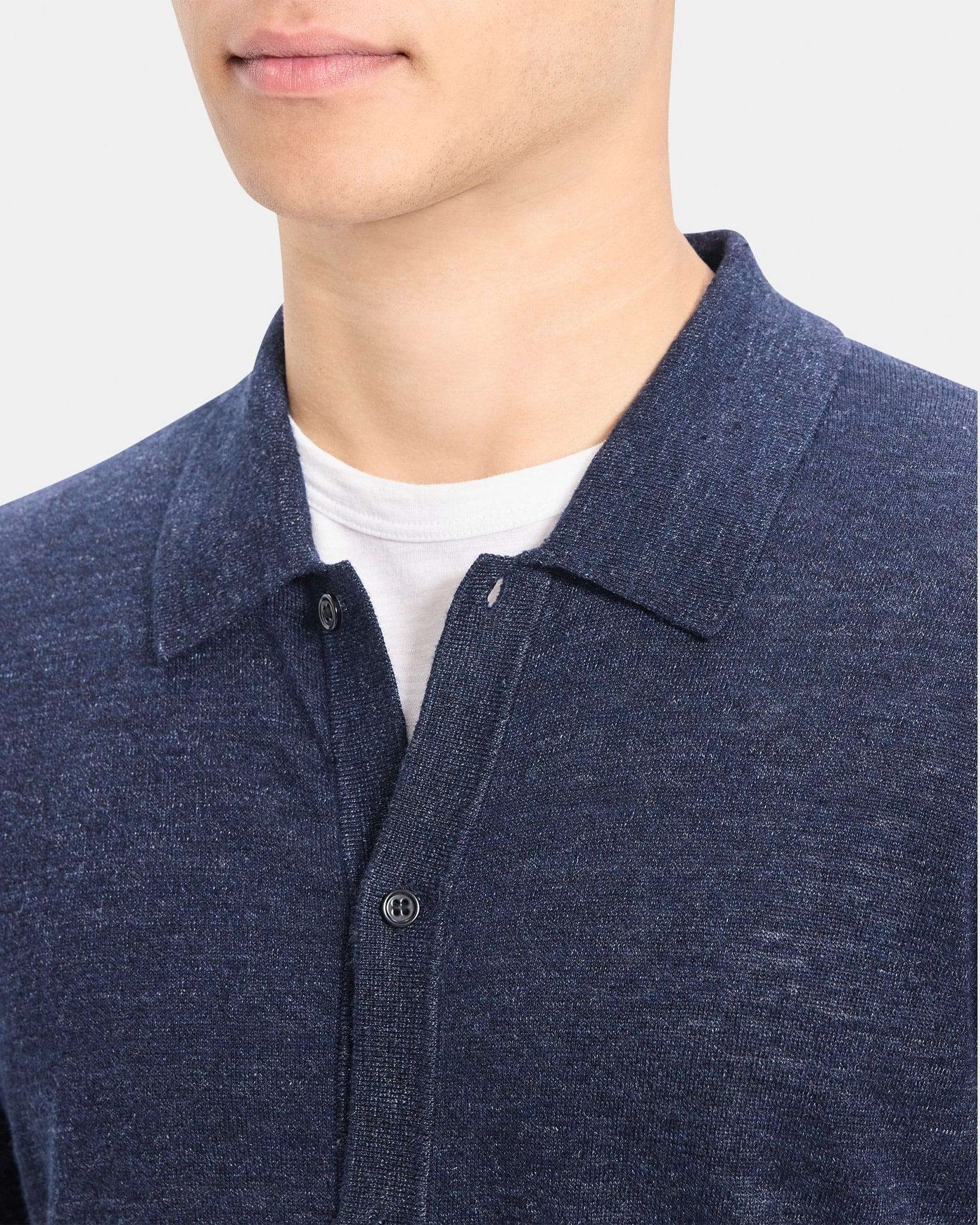 Long-Sleeve Polo Shirt in Cotton-Linen Product Image