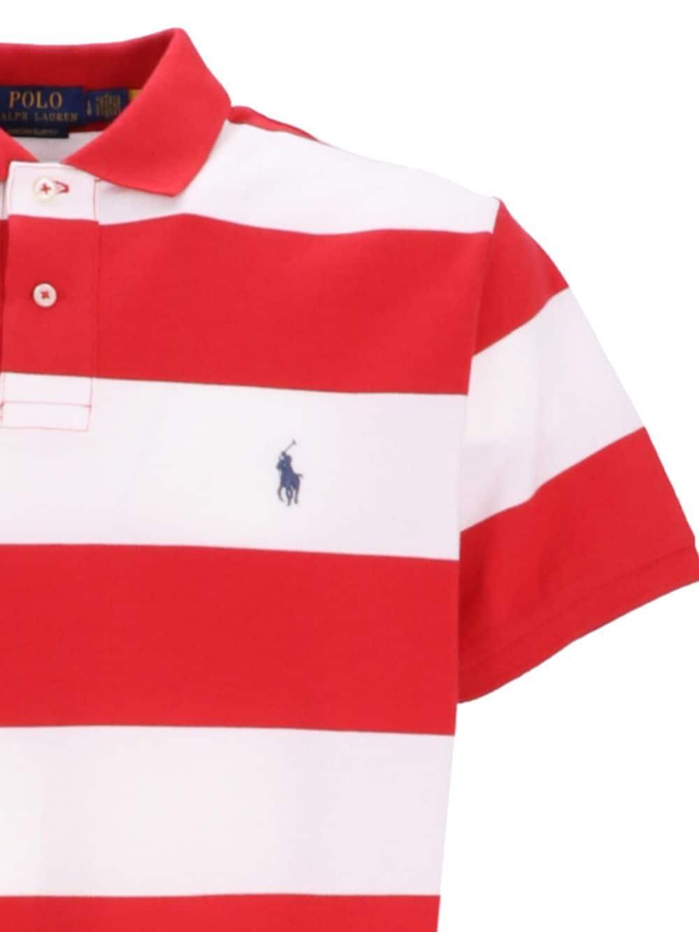 Striped Cotton Polo Shirt In Red Product Image