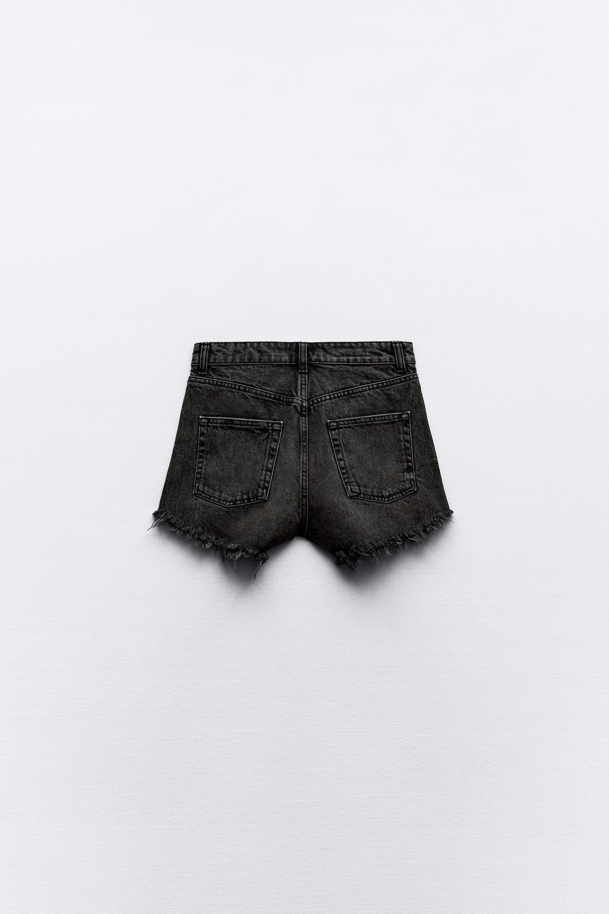 HIGH WAIST RIPPED TRF DENIM SHORTS Product Image