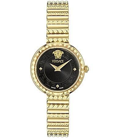 Versace Womens Greca Goddess Petite Analog Black Dial Gold Tone Stainless Steel Bracelet Watch Product Image