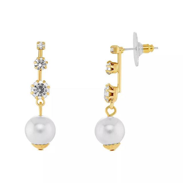 Emberly Gold Tone Crystal & Simulated Pearl Linear Drop Earrings, Womens, Yellow Product Image