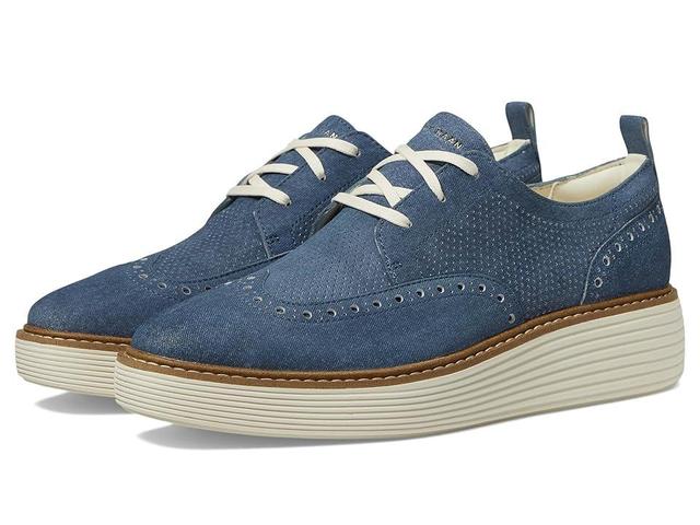 Cole Haan Originalgrand Platform Wing Tip Oxford (Denim Suede/Ivory) Women's Shoes Product Image