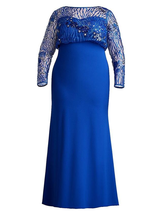 Womens Plus Size Blouson Sequin Lace Crepe Gown Product Image