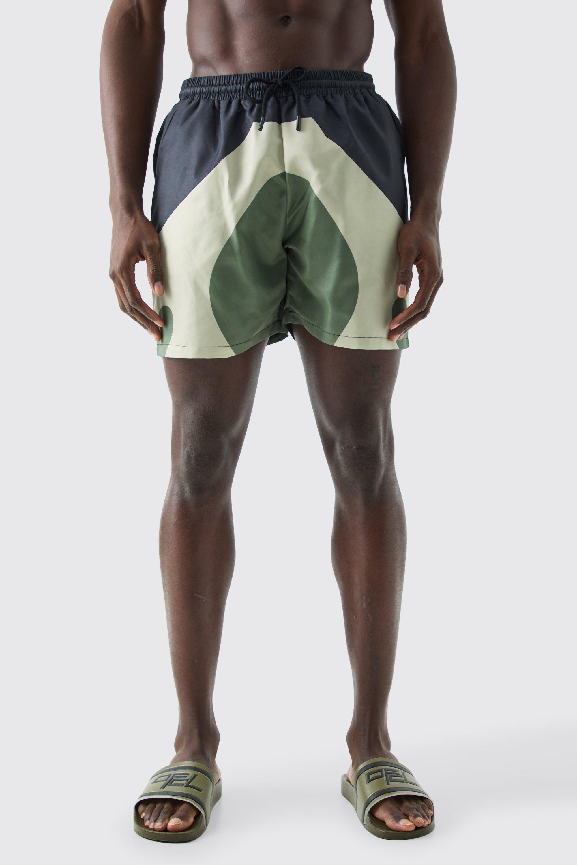 Mid Length Colour Block Retro Swim Trunks | boohooMAN USA Product Image