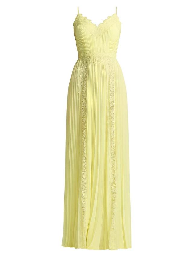 Womens Lace-Trimmed Pleated Chiffon Gown Product Image