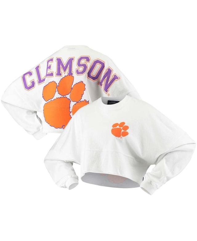 Womens White Clemson Tigers Raw Hem Cropped Long Sleeve T-shirt Product Image