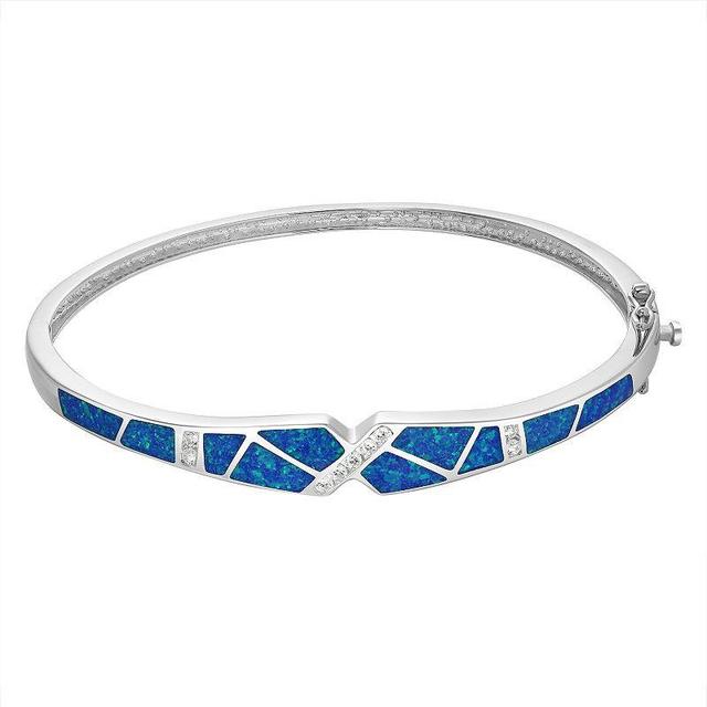 Sterling Silver Lab-Created Blue Opal & Cubic Zirconia Bangle Bracelet, Womens Product Image