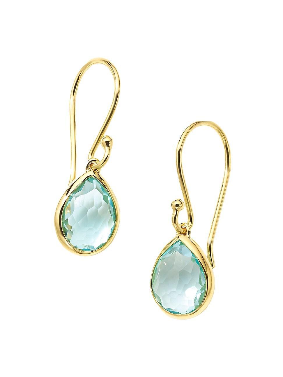 Womens Rock Candy 18K Green Gold & Blue-Topaz Teeny Teardrop Earrings Product Image