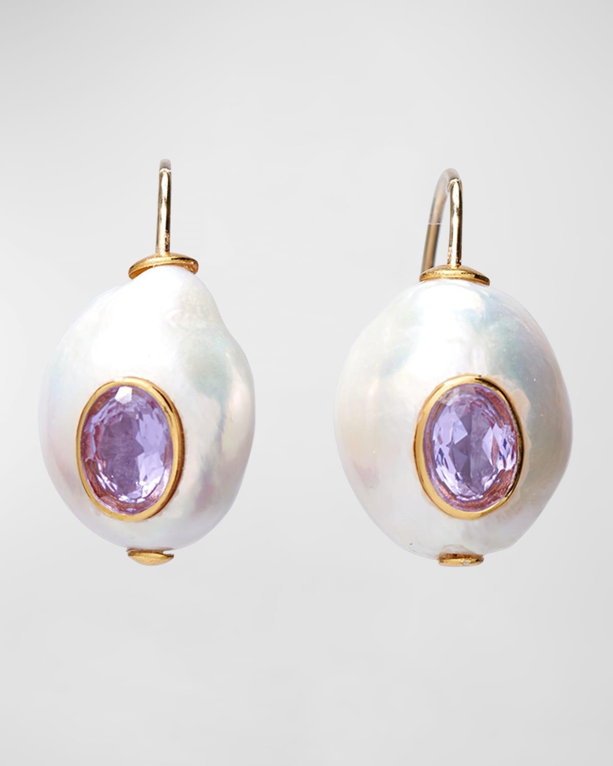 Pablo 24K Gold Plated Baroque Pearl and Blue Topaz Drop Earrings Product Image