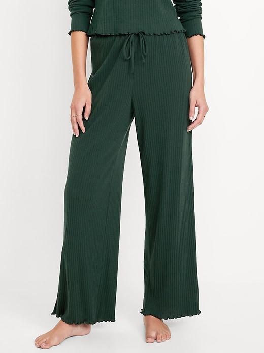 High-Waisted Ribbed Pajama Pants Product Image