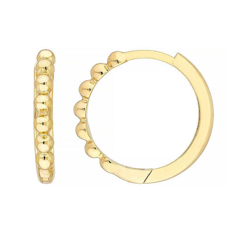 14k Gold Beaded Huggie Hoop Earrings, Womens Product Image