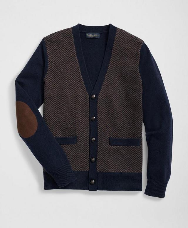 Merino Wool V-Neck Cardigan with Herringbone Jacquard Motif Product Image