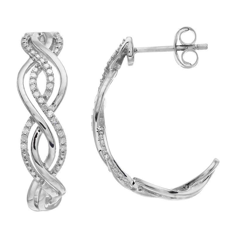 Sterling Silver 1/5 Carat T.W. Diamond Twist Earrings, Womens, White Product Image