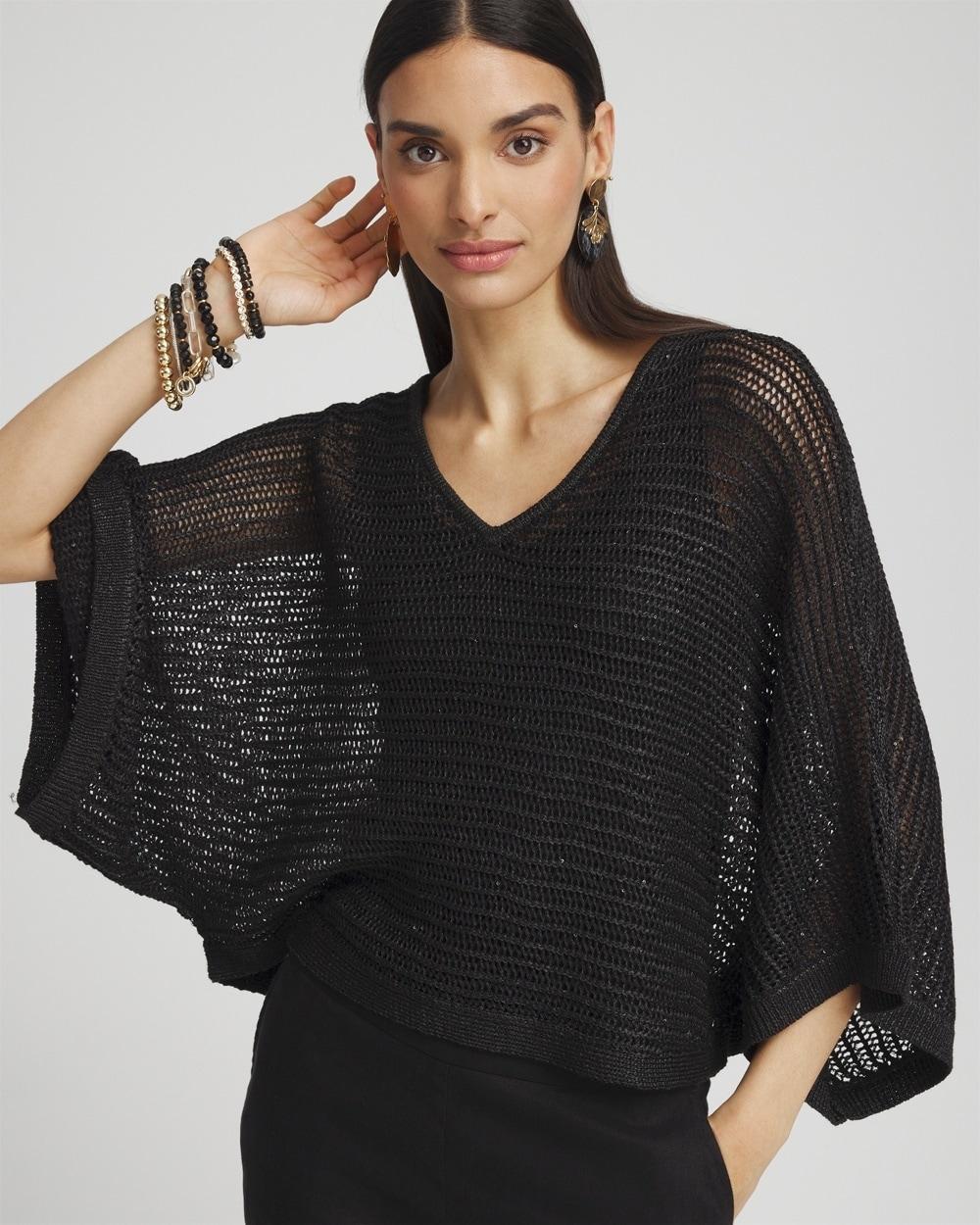 V-neck Sequin Knit Poncho Product Image