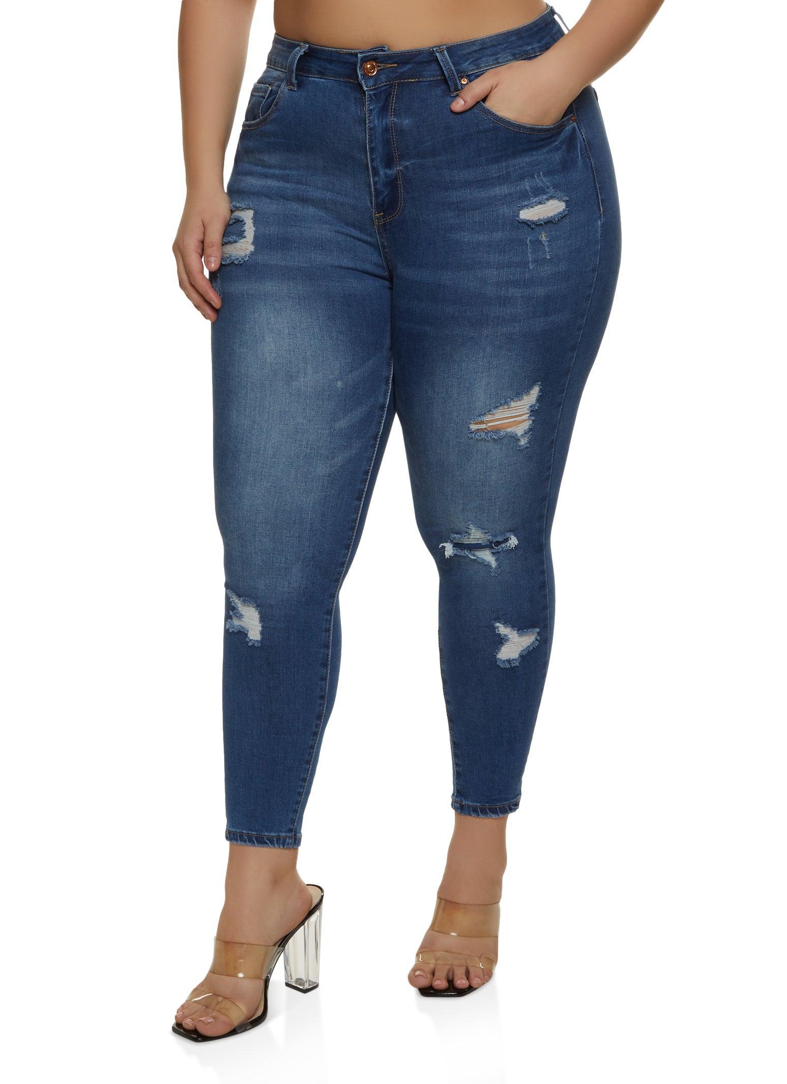 Womens Plus Size WAX Distressed Cropped Jeans product image