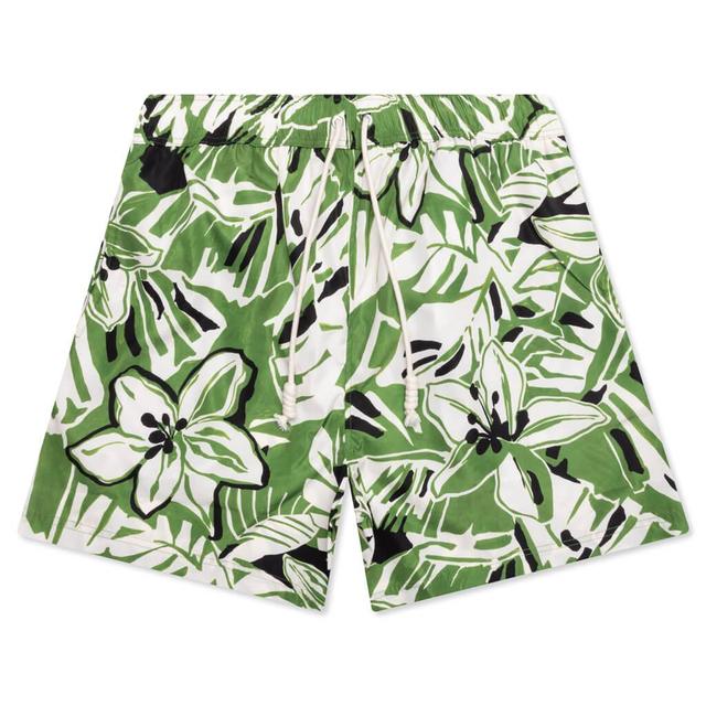 Macro Hibiscus Swim Shorts - Green/White Male Product Image