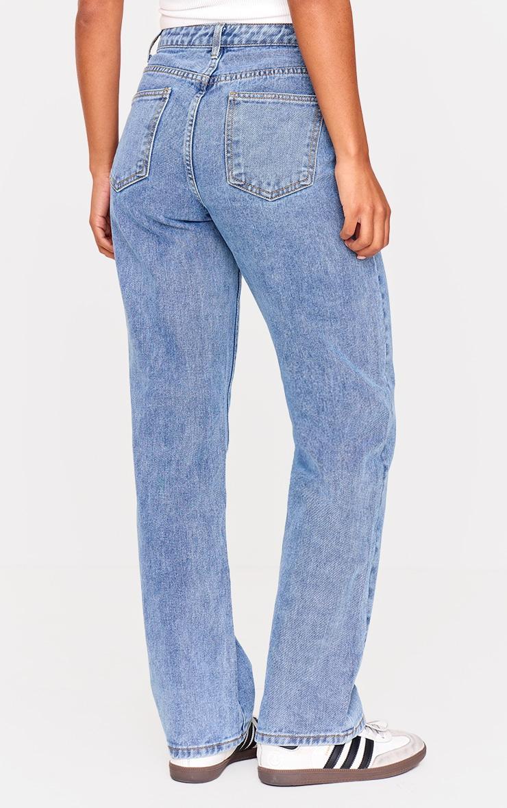 PRETTYLITTLETHING Mid Blue Wash High Waist Straight Leg Jeans Product Image