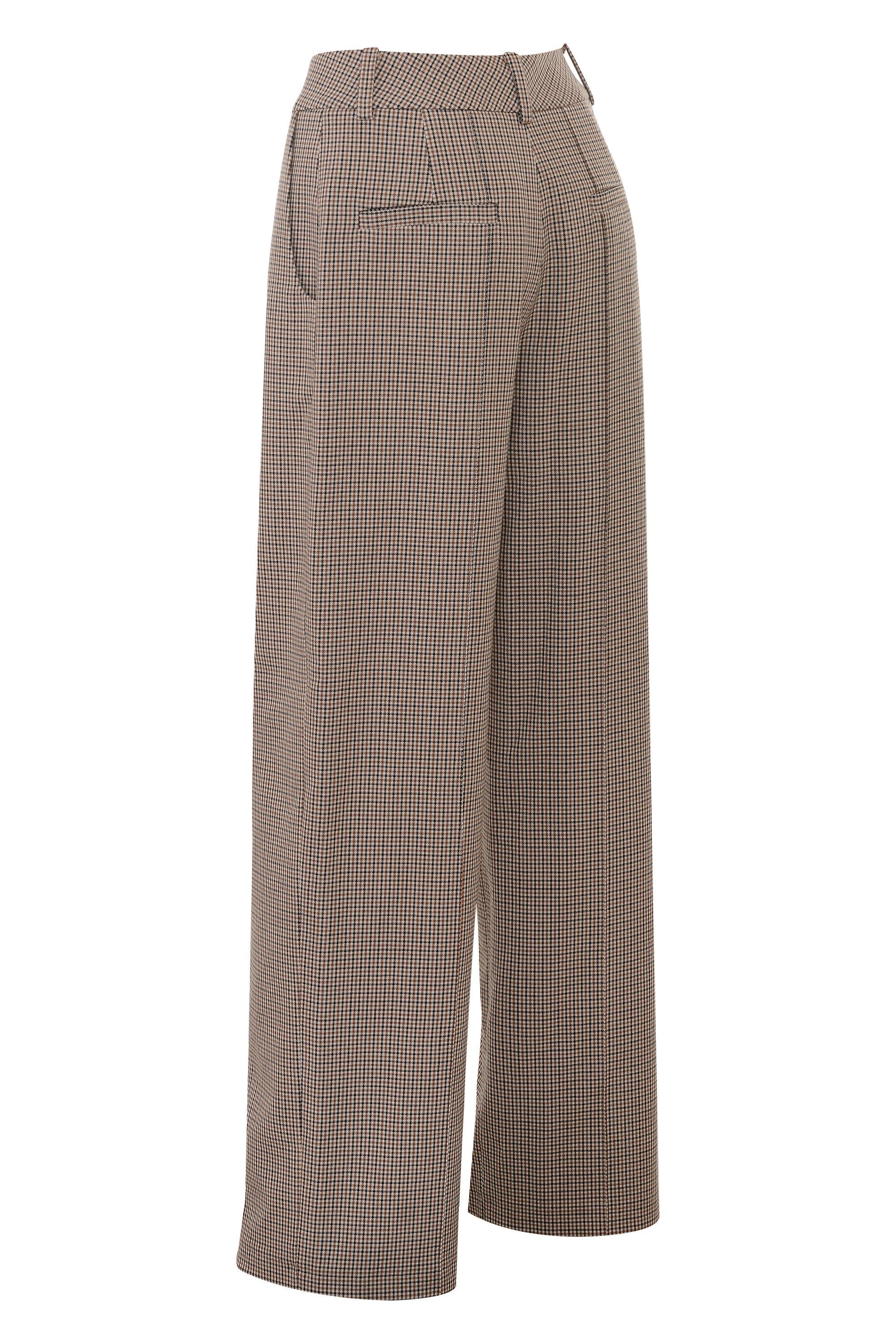 Hayden Brown Puppytooth Wide Leg High Waist Tailored Trousers Product Image