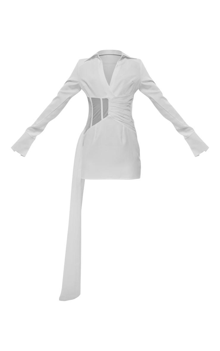 White Mesh Cut Out Shirt Dress Product Image