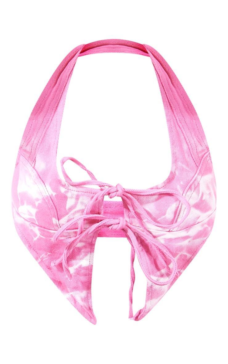 Pink Tie Dye Tie Front Denim Top Product Image