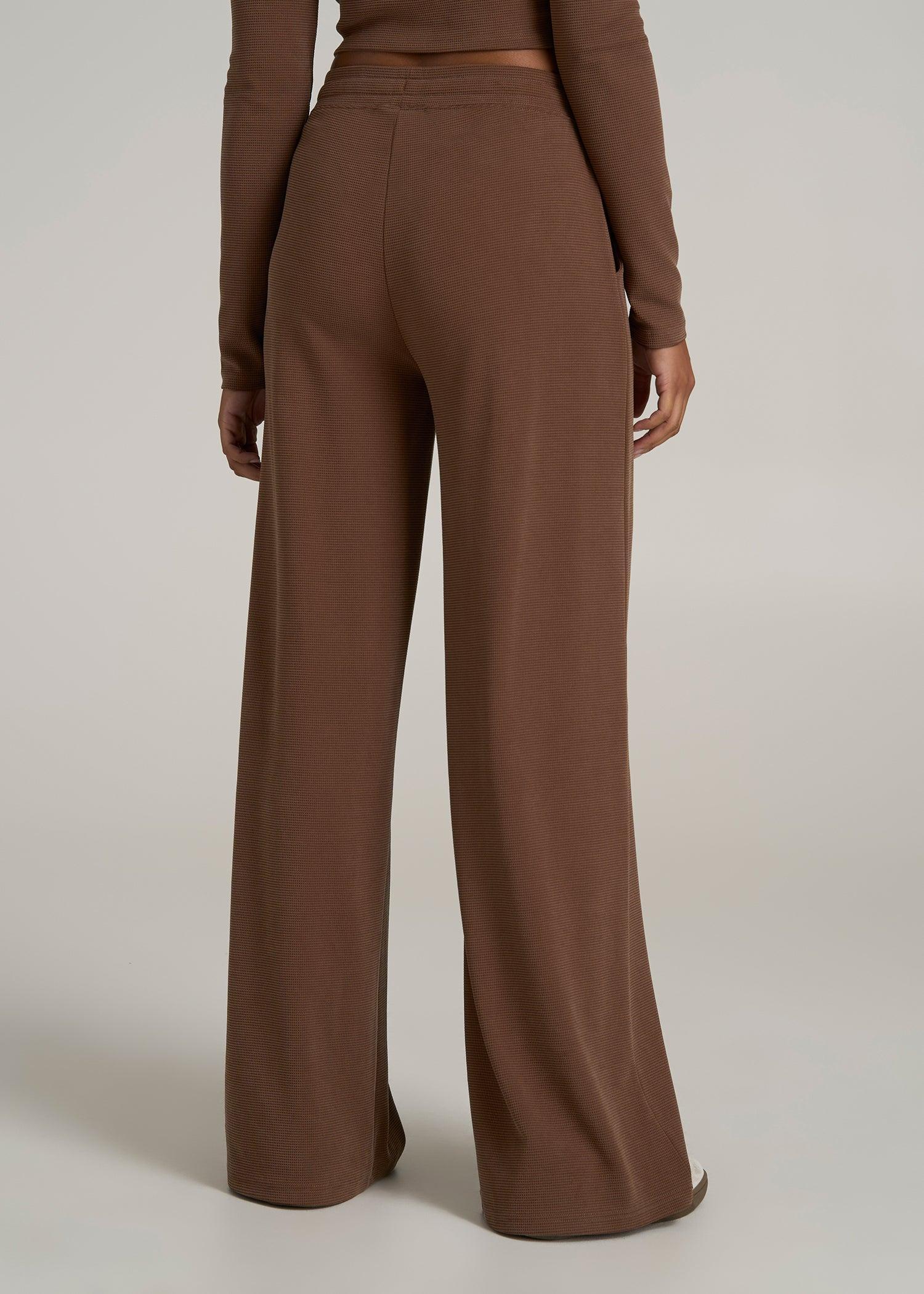 Mid-Rise Waffle Wide-Leg Pants for Tall Women in Otter Brown Product Image