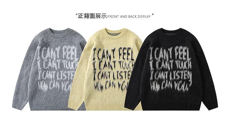 Drop Shoulder Crew Neck Lettering Sweater Product Image