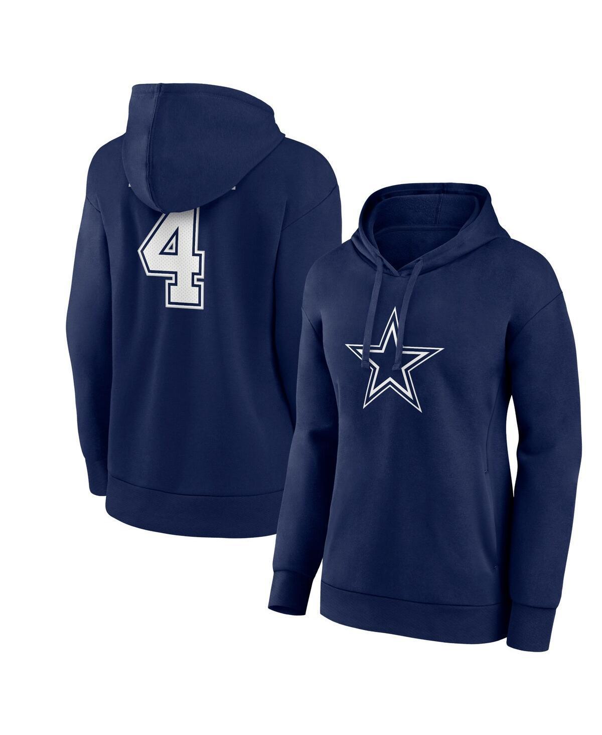 Womens Fanatics Dak Prescott Navy Dallas Cowboys Player Icon Name and Number V-Neck Pullover Hoodie Product Image