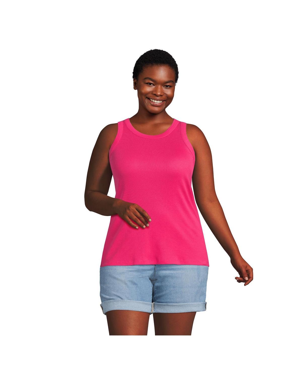 Plus Size Lands End Ribbed Crewneck Tank Top, Womens Product Image