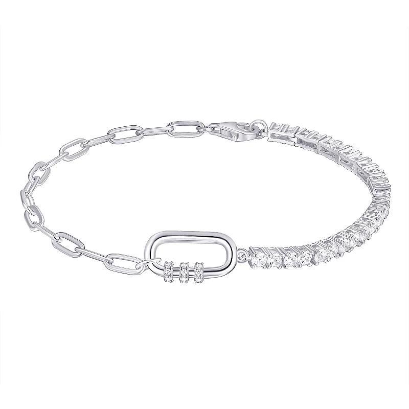 Platinum Over Silver Cubic Zirconia Tennis & Link Chain Bracelet, Womens Sterling Silver Product Image