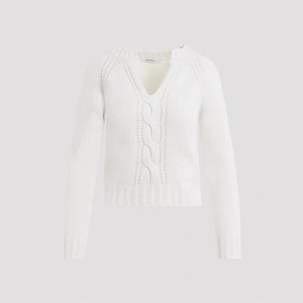 MAX MARA Cancan V Neck Cable Sweater In White Product Image