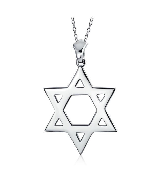 Bling Jewelry Classic Simple Religious Judaica Hanukkah Open Magen Star of David Pendant Necklace for Women .925 Sterling Silver Product Image