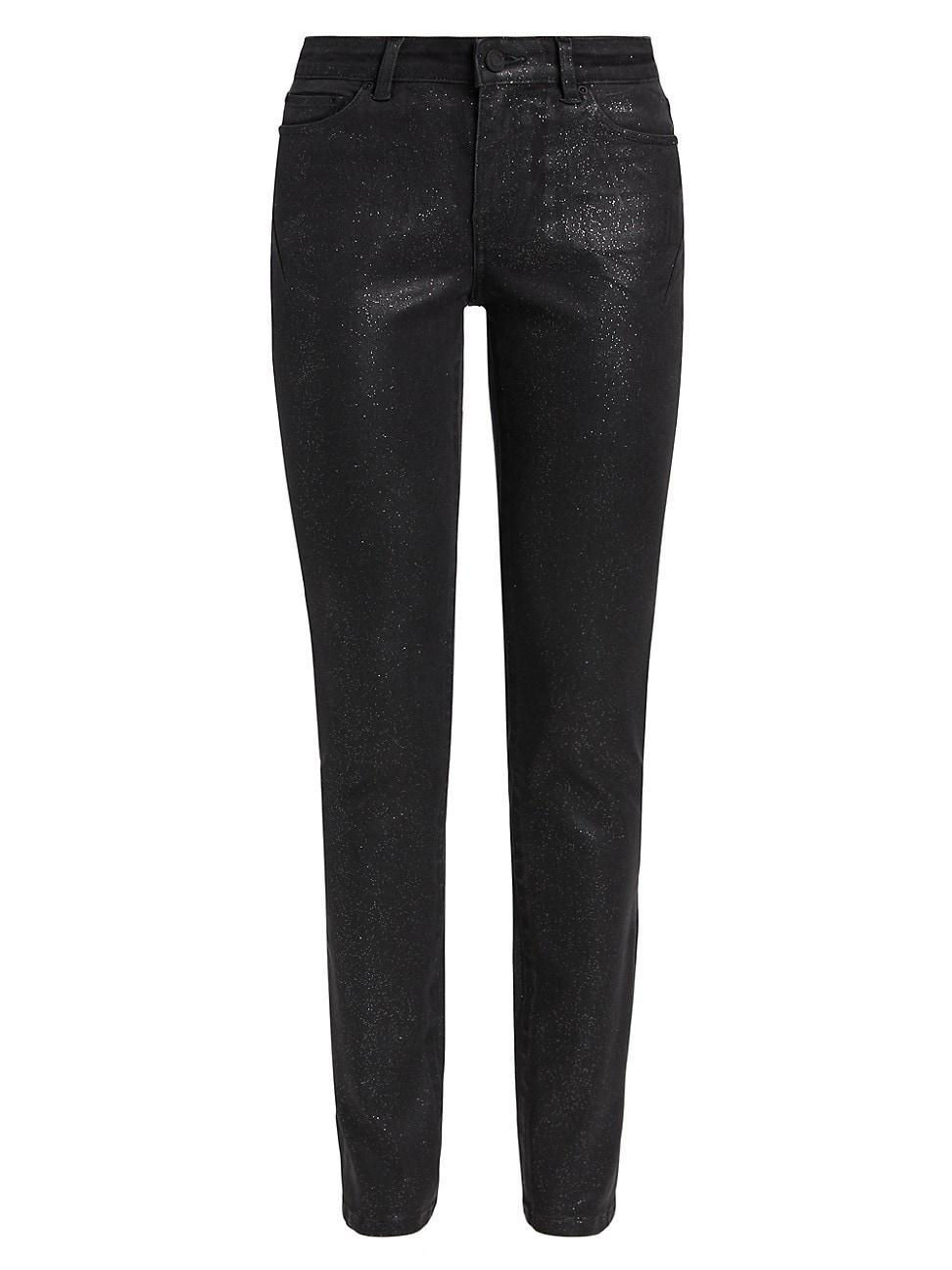 Womens Glitter Mid-Rise Skinny Jeans Product Image