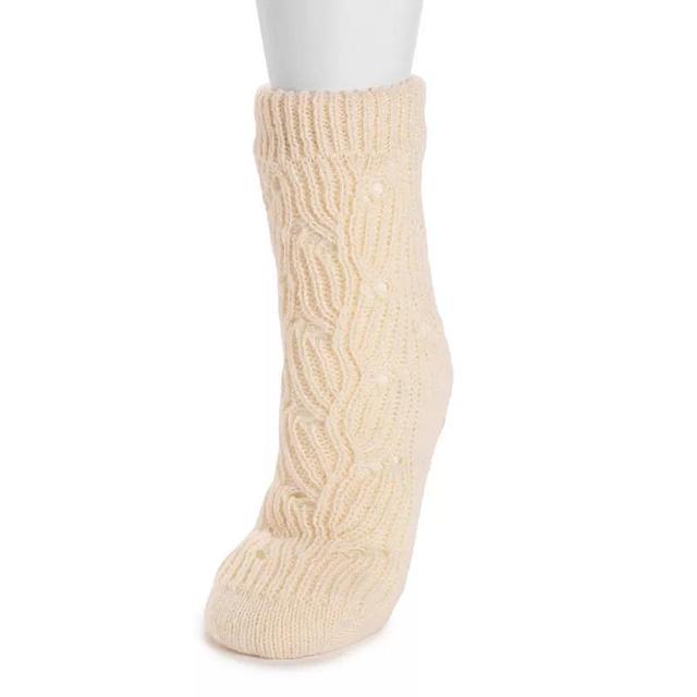 Womens MUK LUKS Faux Sherpa Lined Pointelle Knit Socks White Product Image