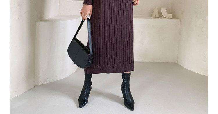 Long-Sleeve Crew Neck Plain Ribbed Maxi Sweater Dress Product Image