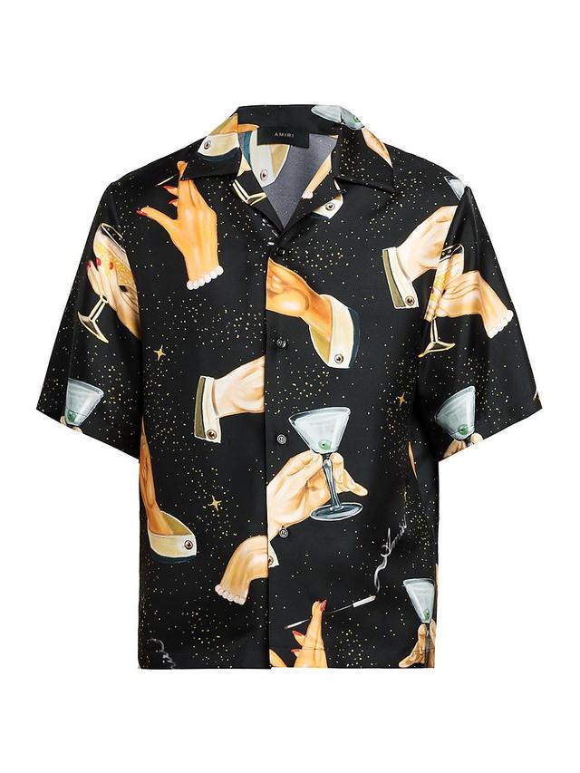 Mens Champagne Silk Bowling Shirt Product Image