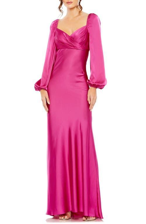 Mac Duggal Sweetheart Neck Long Sleeve Satin Gown Product Image