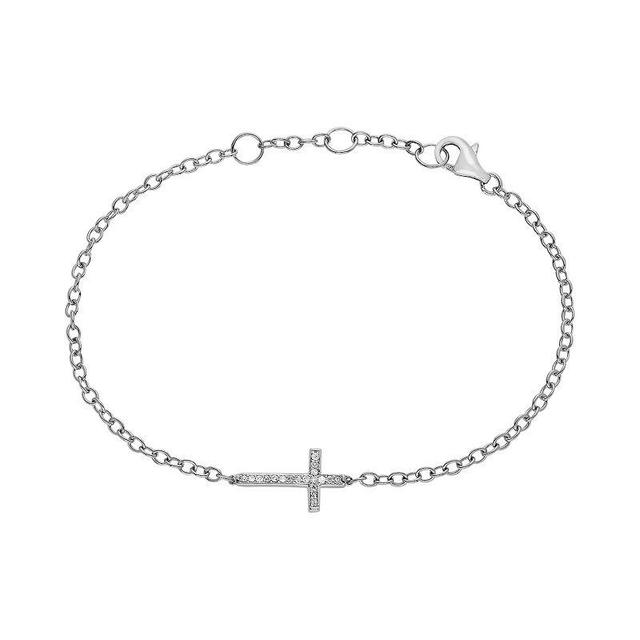 Sterling Silver 1/10-ct. T.W. Diamond Sideways Cross Bracelet, Womens White Product Image