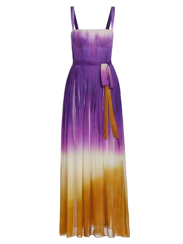 Womens Pintuck Abstract Ombr Silk Chiffon Gown Product Image