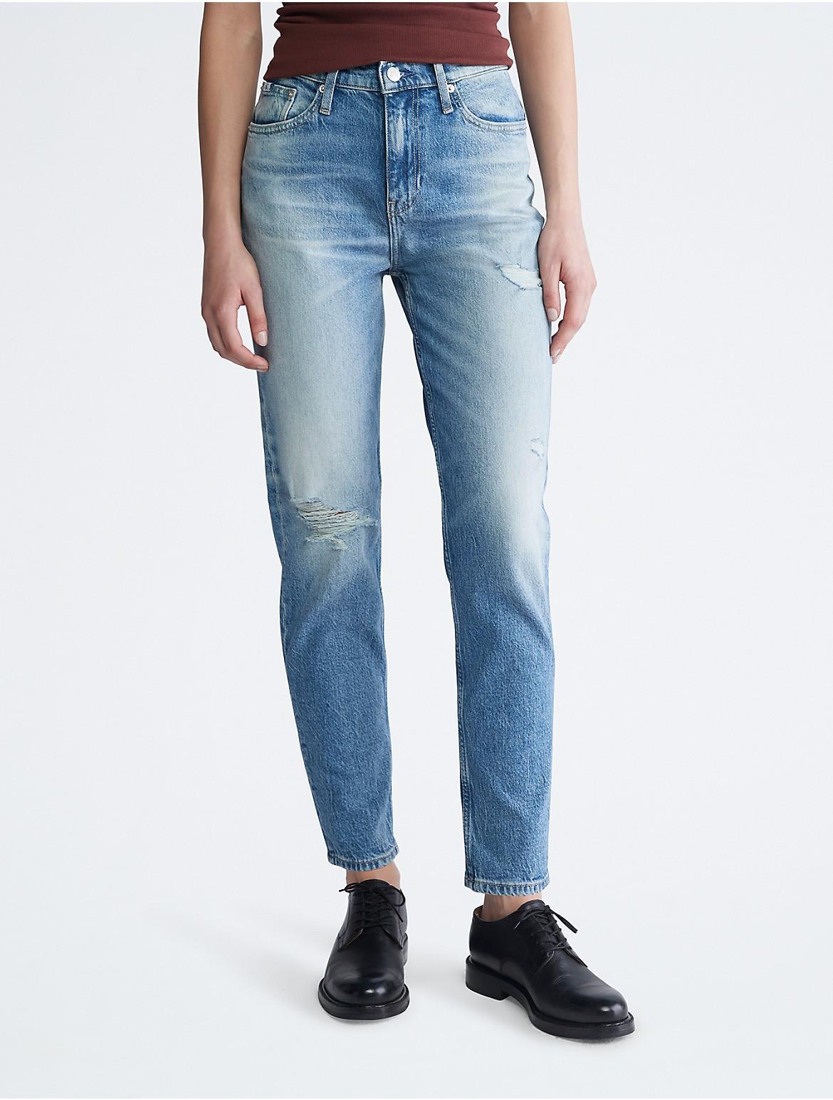 Calvin Klein Womens Distressed Mom Fit Jeans - Blue - 30 product image