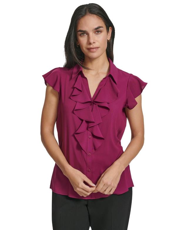 Women's Ruffled Cap-Sleeve Blouse Product Image